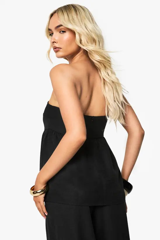 boohoo Linen Look Ruched Seam Detail Bandeau