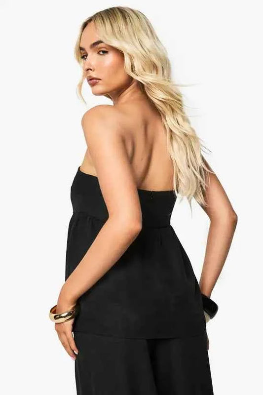 boohoo Linen Look Ruched Seam Detail Bandeau