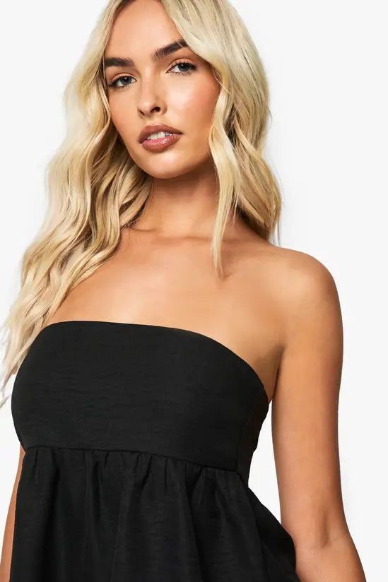 boohoo Linen Look Ruched Seam Detail Bandeau