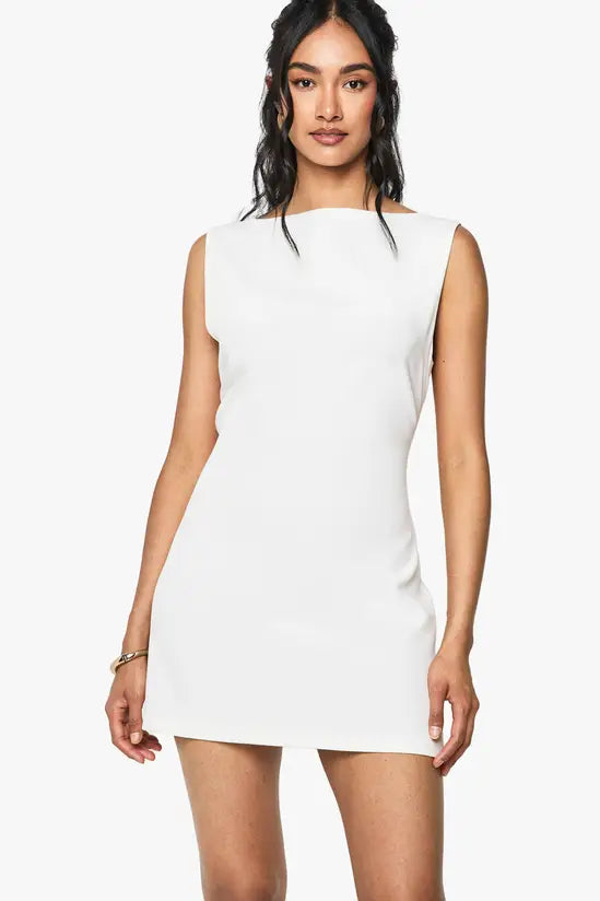 boohoo Slash Neck Fit & Flare Micro Mini Dress