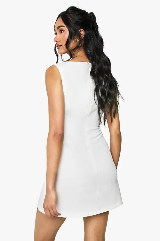 boohoo Slash Neck Fit & Flare Micro Mini Dress