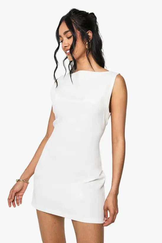 boohoo Slash Neck Fit & Flare Micro Mini Dress