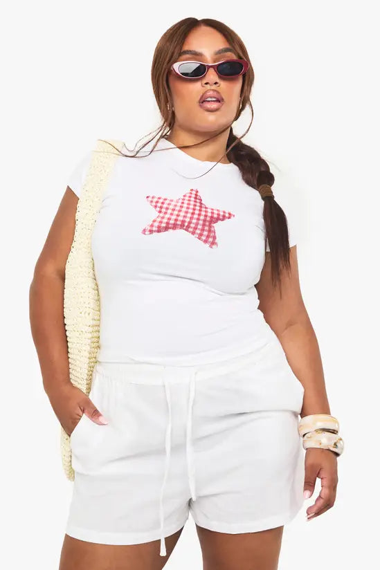 Boohoo Plus Gingham Star Baby Tee