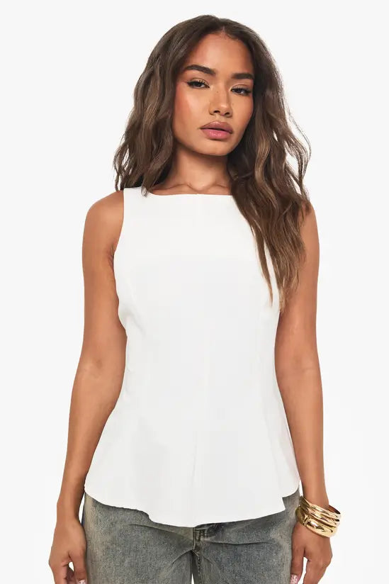 Boohoo Woven Bow Back Peplum Top