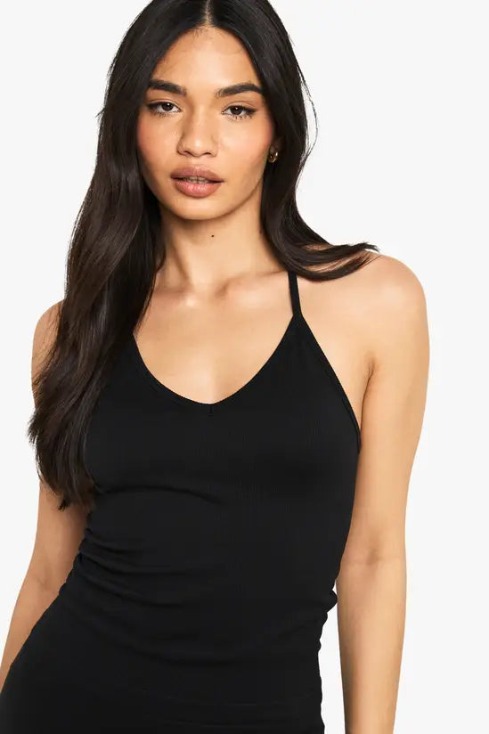 boohoo Seamless Rib Racer Back Vest Top