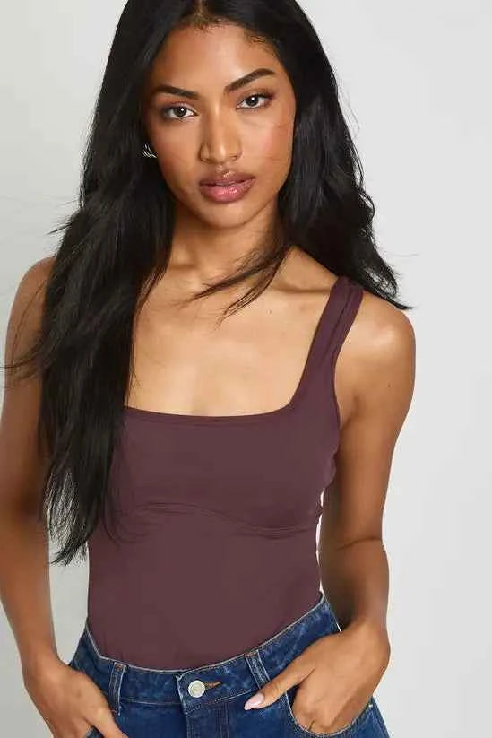 boohoo Peached Sculpt Scoop Neck Sleeveless Bodysuit With Removable Padding