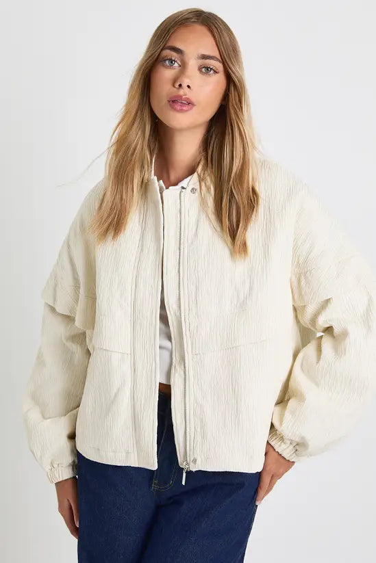 boohoo Textured Collarless Bomber Jacket