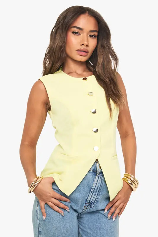boohoo Gold Button Tailored Waistcoat