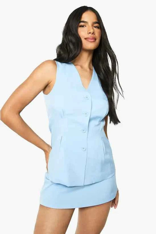 boohoo Tailored Longline Cinched Waistcoat and Skirt SET
