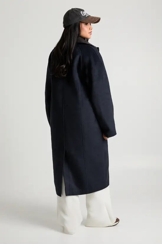 boohoo Faux Leather Collar Longline Wool Look Jacket