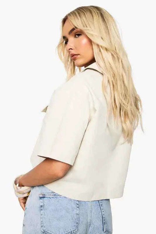 boohoo Twill Pocket Detail Crop Shirt