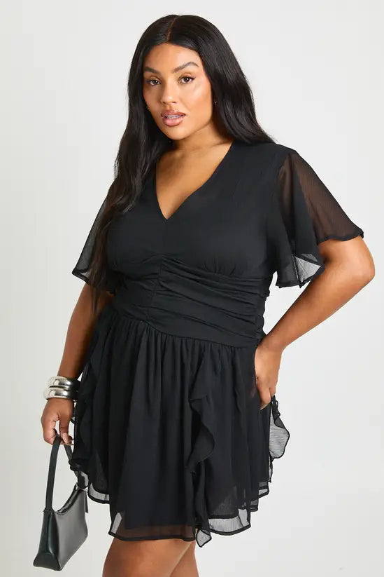 boohoo Plus Chiffon Ruffle Skater Dress