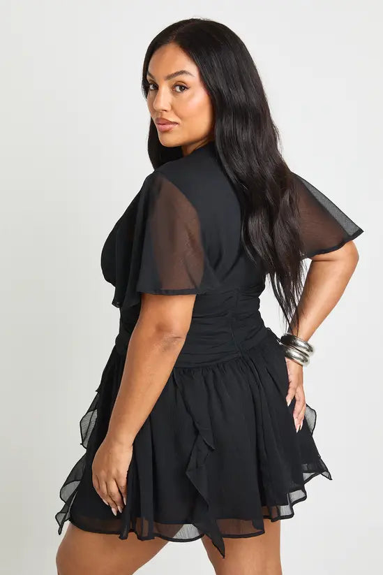 boohoo Plus Chiffon Ruffle Skater Dress