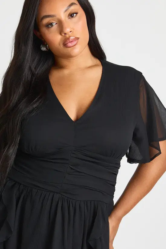 boohoo Plus Chiffon Ruffle Skater Dress