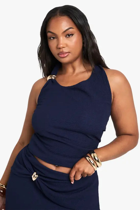 boohoo Plus Halter Gold Detail Top