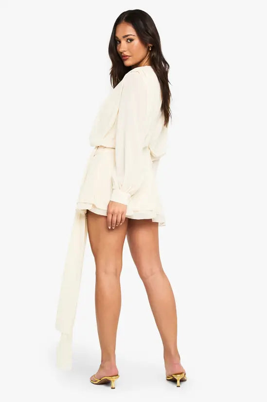 boohoo Petite Chiffon Ruched Drape Smock Dress