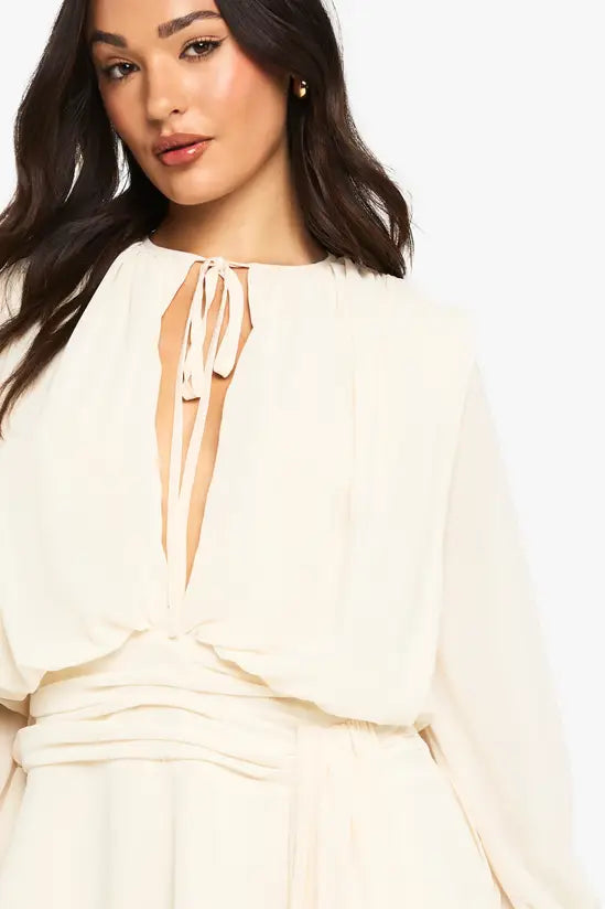 boohoo Petite Chiffon Ruched Drape Smock Dress