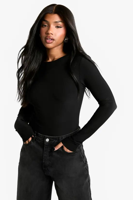 boohoo Double Layer Slinky Long Sleeve Top