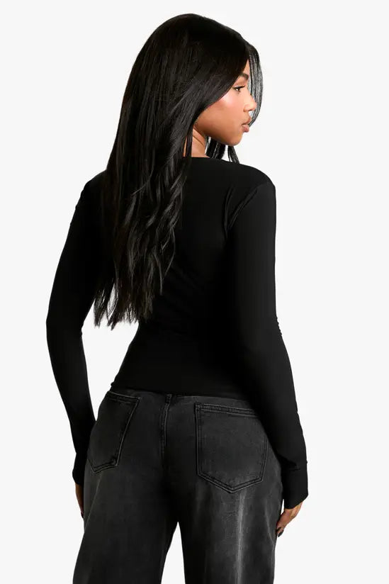 boohoo Double Layer Slinky Long Sleeve Top
