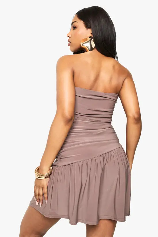 boohoo Slinky Ruched Bandeau Mini Dress