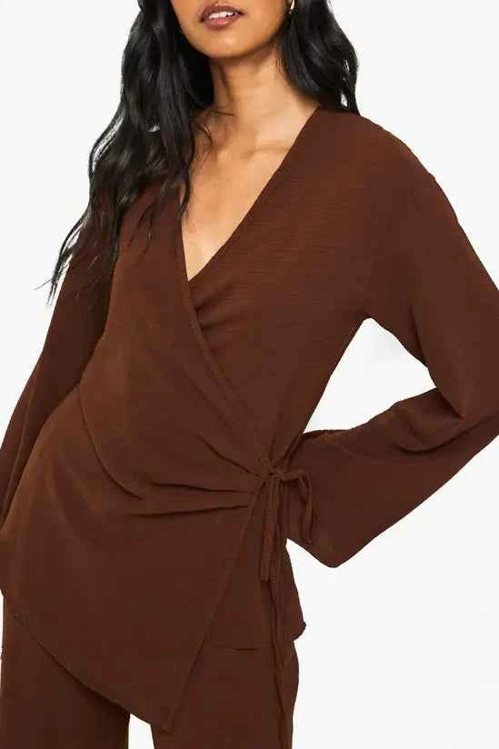 boohoo Woven Wrap Top & Trouser Set