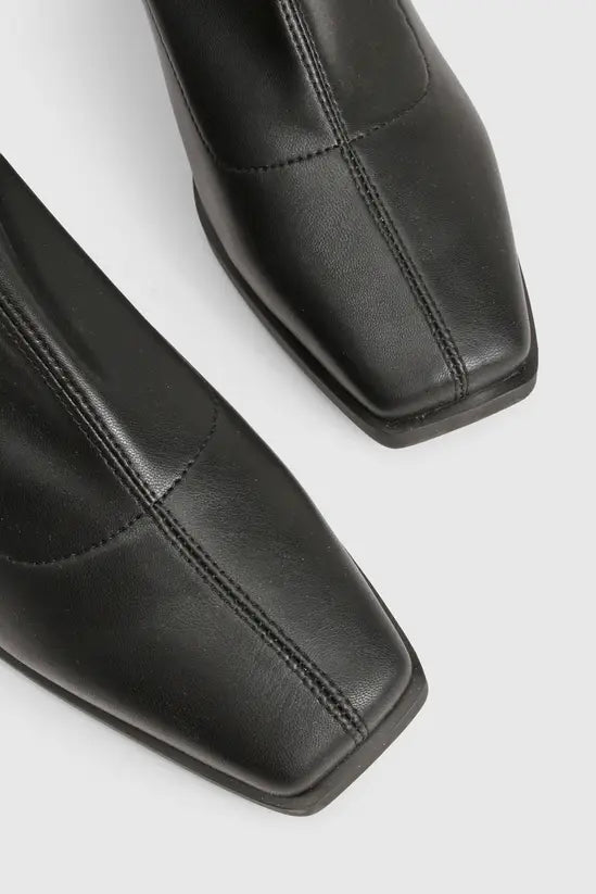 boohoo Wide Fit Flared Stacked Pointed Sock Boots