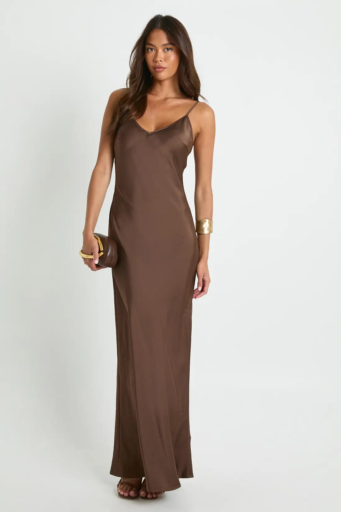 boohoo Satin Slip Column Maxi Dress