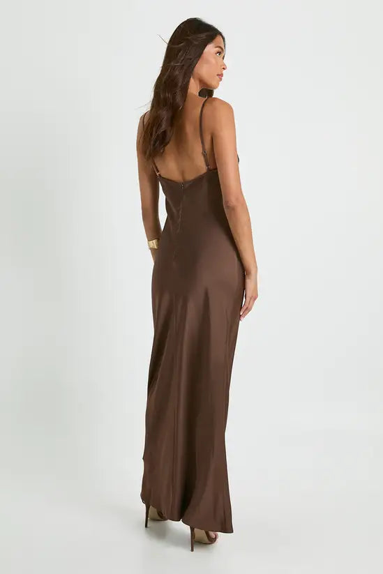 boohoo Satin Slip Column Maxi Dress