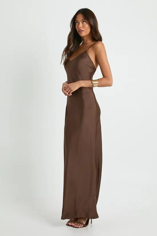 boohoo Satin Slip Column Maxi Dress