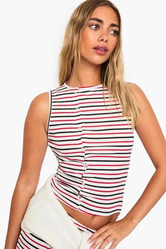 boohoo Striped Asym Button Through Vest