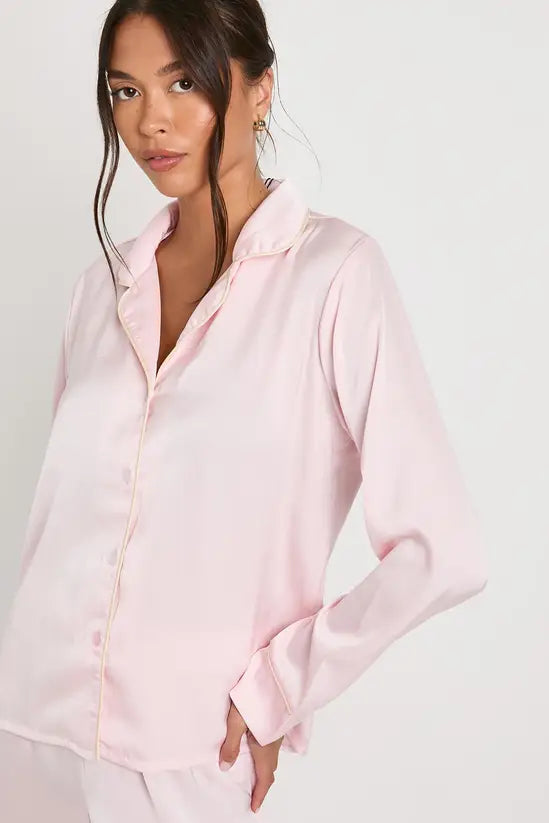 boohoo Satin Piping Detail Long Sleeve Shirt