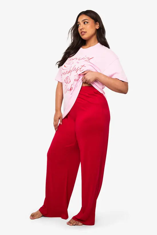 boohoo Plus Breakfast Club Shirt & PJ Trouser Set