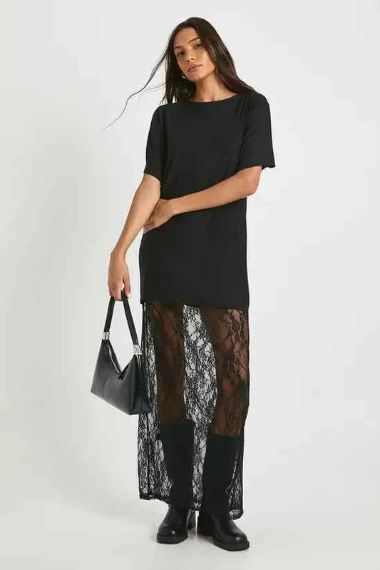 boohoo Tall Lace Detail Midaxi T-shirt Dress