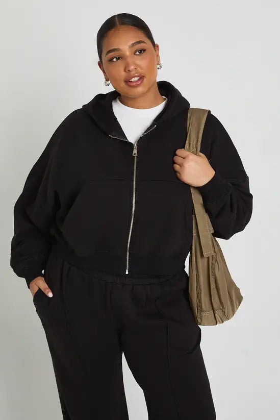 boohoo Plus Core Basic Boxy Balloon Sleeve Oversized Zip Through Hoodie