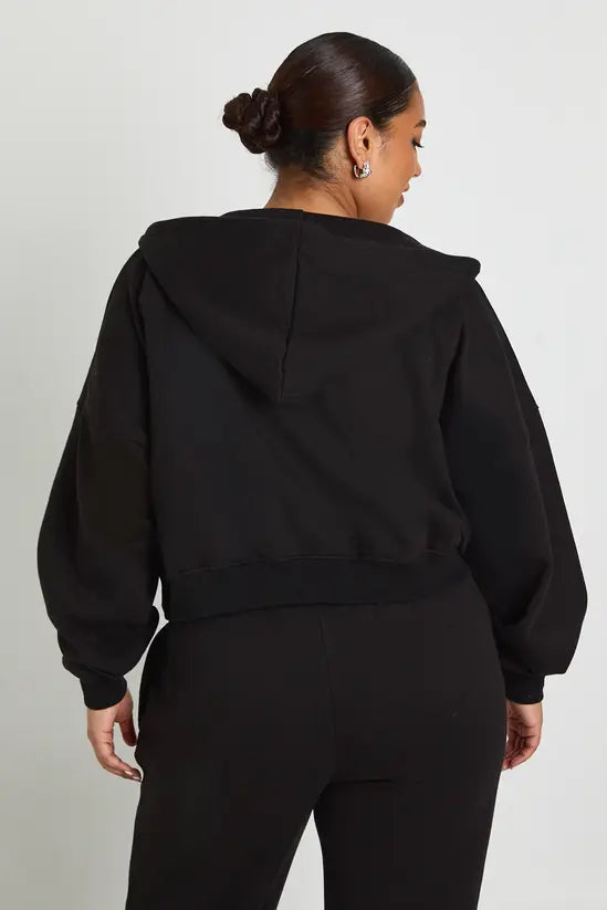boohoo Plus Core Basic Boxy Balloon Sleeve Oversized Zip Through Hoodie