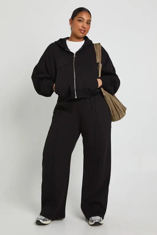 boohoo Plus Core Basic Boxy Balloon Sleeve Oversized Zip Through Hoodie