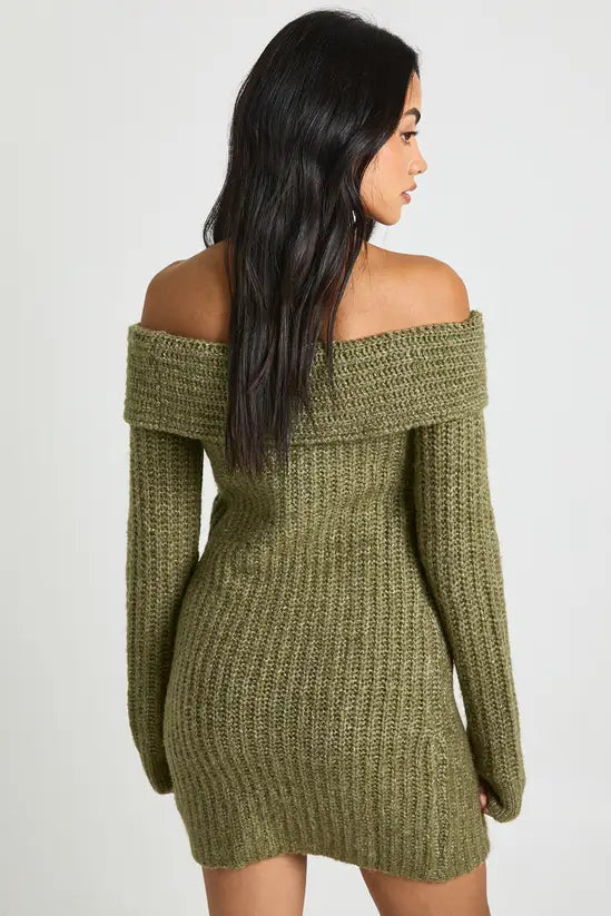 boohoo Chunky Knit Bardot Mini Dress