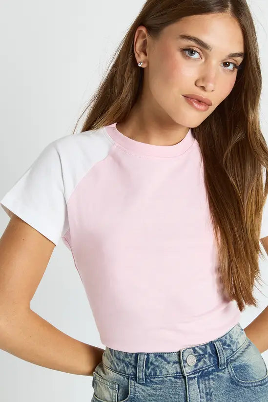 boohoo Cotton Contrast Raglan Sleeve Baby T-shirt