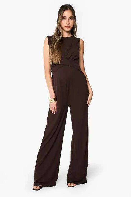boohoo Maternity Rib Sleeveless Knot Detail Lounge Jumpsuit
