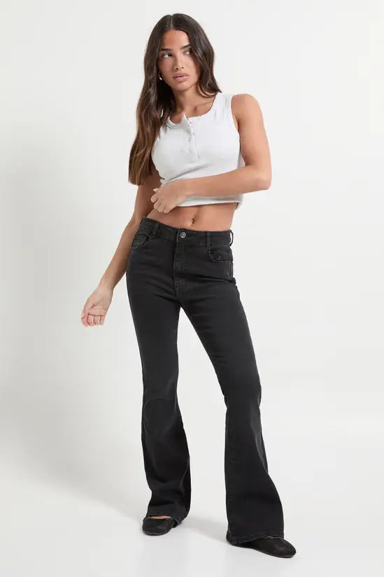 boohoo Petite High Waist Booty Lifting Flared Jean