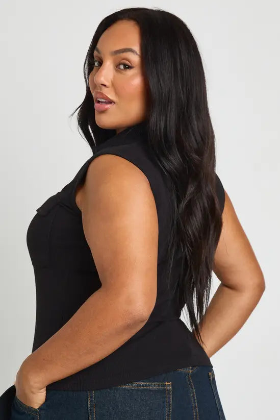 boohoo Plus Collared Utility Rib Top