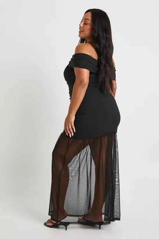 boohoo Plus Bardot Ruched Maxi Dress
