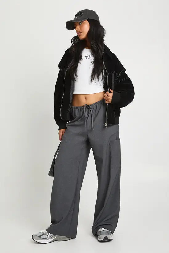 boohoo Petite Faux Suede Contrast Stitch Bomber Jacket
