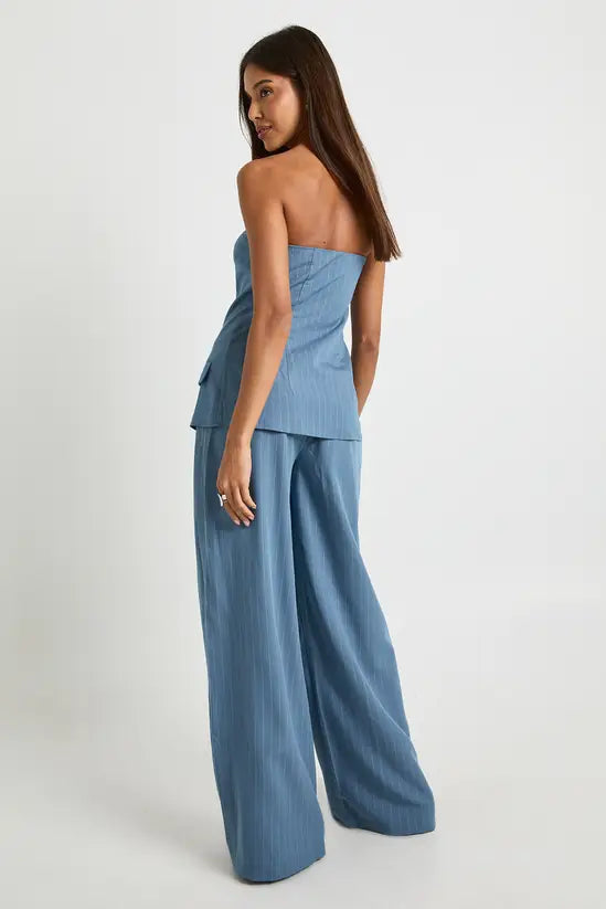 Boohoo - Pinstripe Bandeau & Wide Leg Trouser Co-Ord