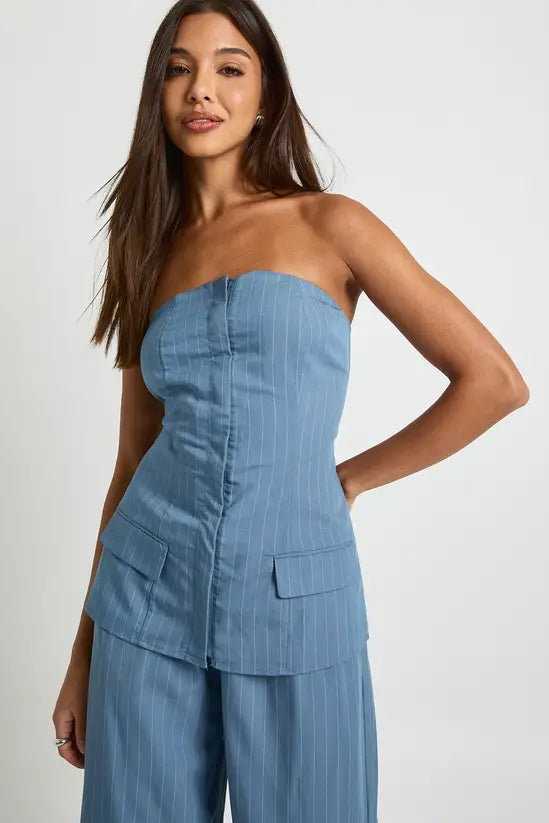 Boohoo - Pinstripe Bandeau & Wide Leg Trouser Co-Ord