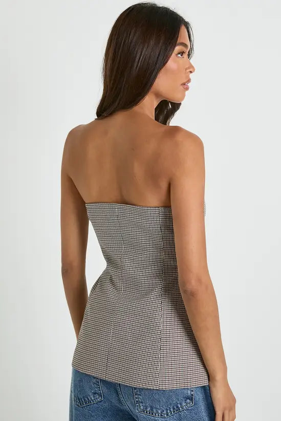 boohoo Tonal Mini Check Tailored Bandeau Top