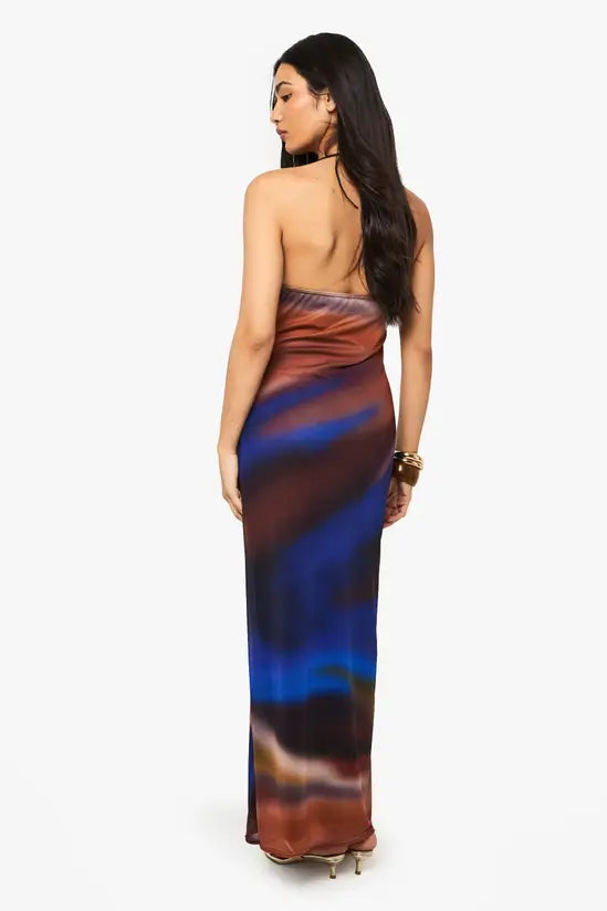 Boohoo Mesh Print Cowl Maxi Dress
