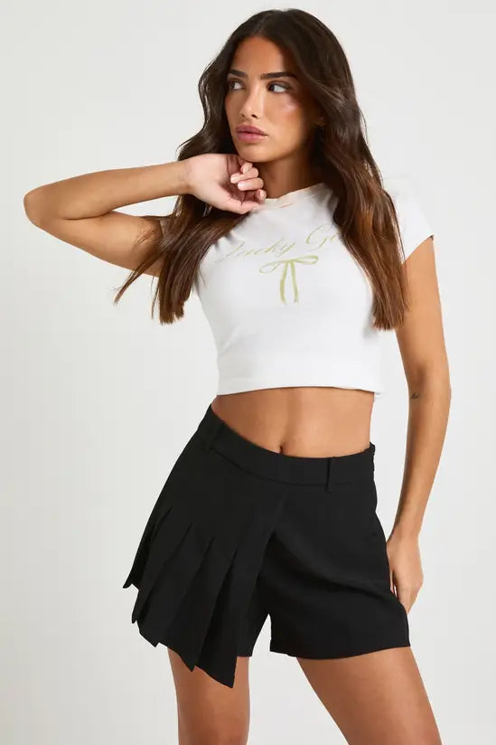 boohoo Petite Pleated Detail Mini Skort