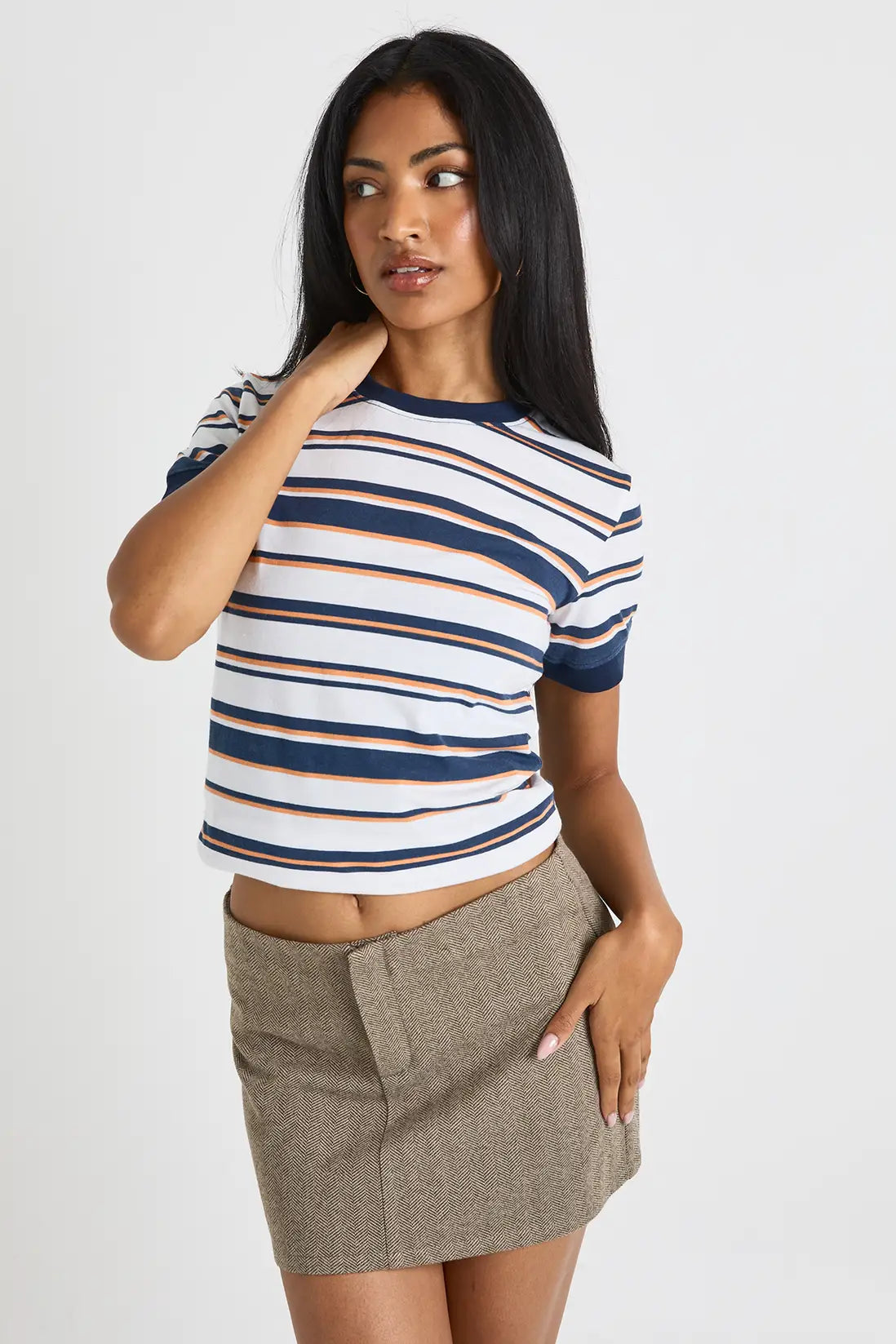 boohoo Striped Baby T-Shirt With Contrast Neck Binding