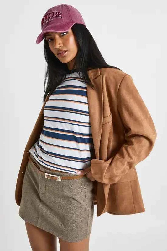 boohoo Striped Baby T-Shirt With Contrast Neck Binding